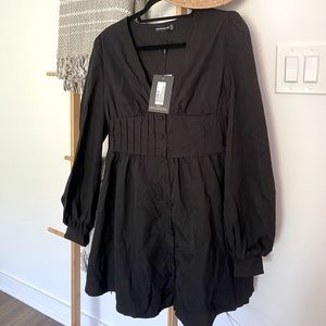 Black PrettyLittleThing long sleeve blousey dress